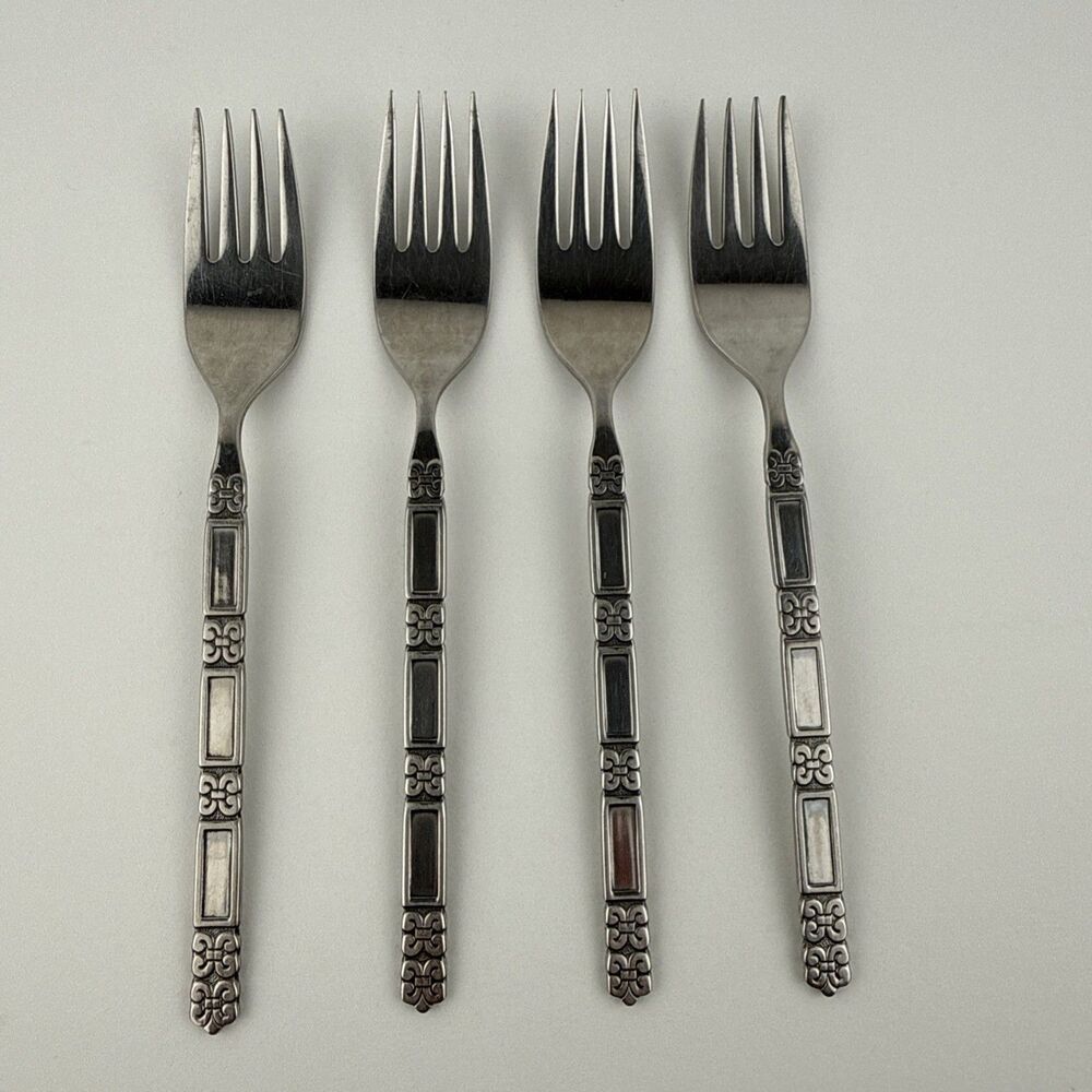 Oneida Community MADRID No Black Accent Stainless Salad Fork Flatware Lot Of 4